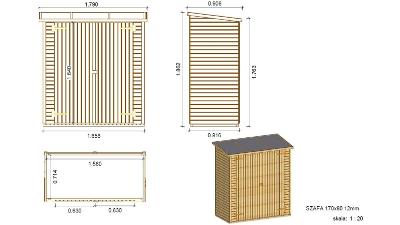 Armoire de jardin à outils 1.66x0.82 m H.1.86 - avec plancher et paroi arrière