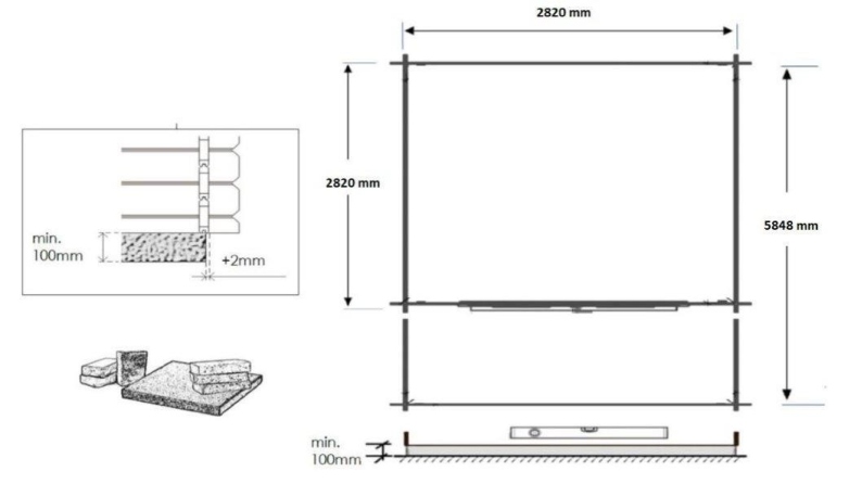 Abri de jardin en bois - 3x3 m + terrasse avec balustrade et avant-toit en bois - 18 m2
