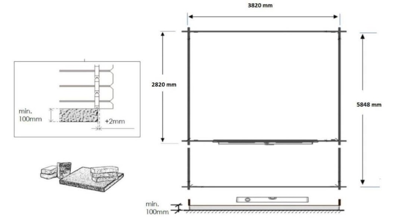 Abri de jardin en bois - 4x3 m + terrasse avec balustrade et avant-toit en bois - 24 m2