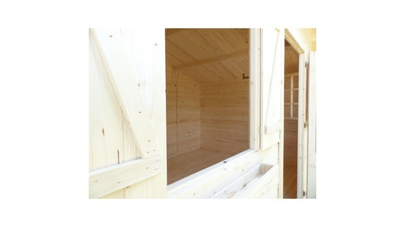 Abri de jardin en bois - 4x3 m + terrasse avec balustrade et avant-toit en bois - 24 m2