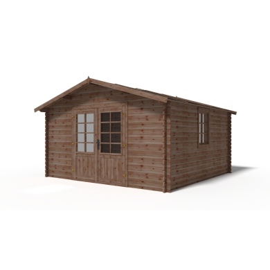 Abri de jardin en bois - 15.2m2 - 3.9x3.9m - Traité - Ep. 34mm - Couleur: marron 2