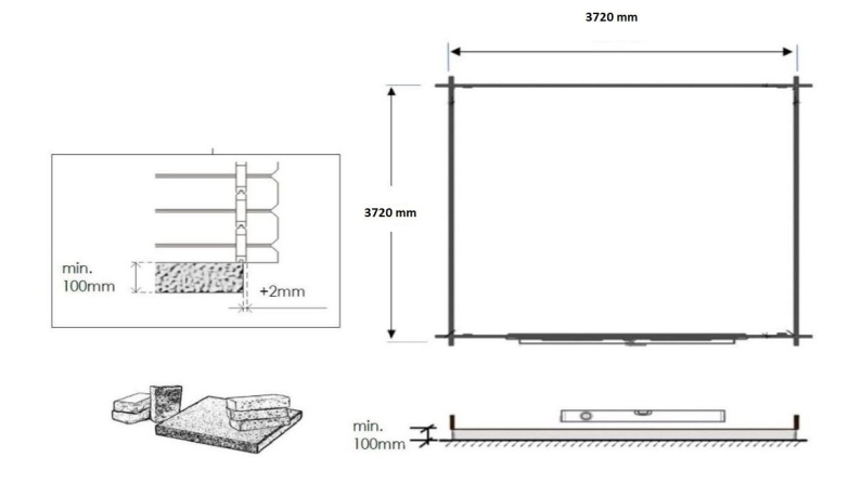 Abri de jardin en bois - 15.2m2 - 3.9x3.9m - Traité - Ep. 34mm - Couleur: marron