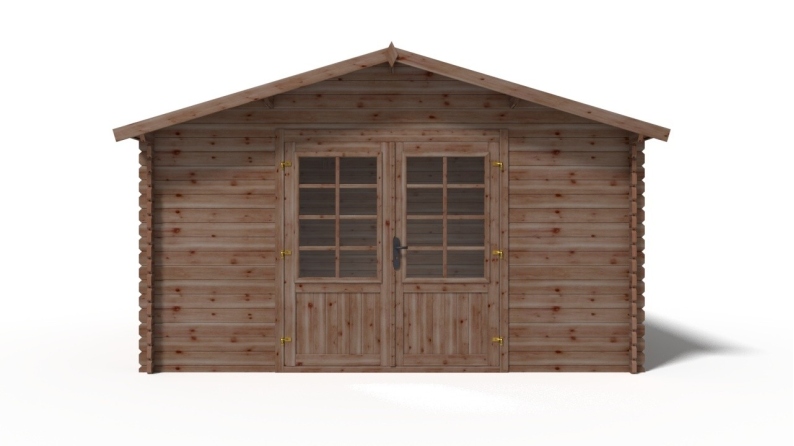 Abri de jardin en bois - 15.2m2 - 3.9x3.9m - Traité - Ep. 34mm - Couleur: marron