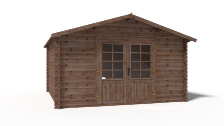 Abri de jardin en bois - 15.2m2 - 3.9x3.9m - Traité - Ep. 34mm - Couleur: marron