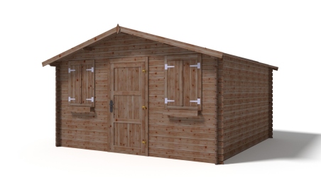 Abri de jardin en bois - 4x4 m + terrasse avec balustrade et avant-toit en bois - 24 m2 - Traité