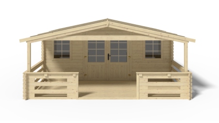 Abri de jardin en bois - 5x4 m + terrasse avec balustrade et avant-toit en bois - 30 m2