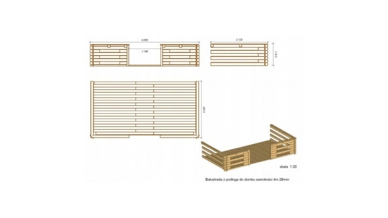 Abri de jardin en bois - 4x3 m + terrasse avec balustrade et avant-toit en bois - 20 m2 - Traité