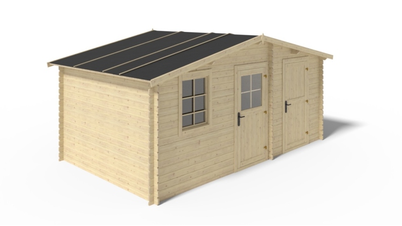 Abri de jardin en bois - 15m2 - 5x3m - Ep. 28mm - Couleur: naturel