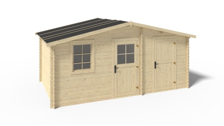 Abri de jardin en bois - 5x3 m + terrasse avec balustrade et avant-toit en bois - 35 m2