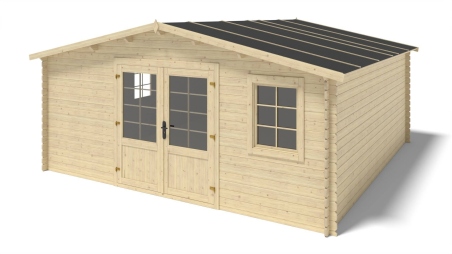 Abri de jardin en bois - 25m2 - 5x5m - Ep. 28mm - Couleur: naturel