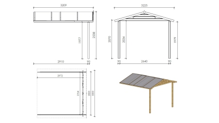 Abri de jardin en bois - 3x2 m + terrasse avec balustrade et avant-toit en bois - 15 m2