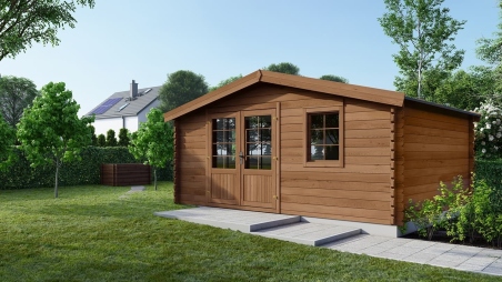 Abri de jardin en bois - 12m2 - 4x3m - Traité - Ep. 28mm - Couleur: marron