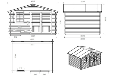 Abri de jardin en bois - 12m2 - 4x3m - Traité - Ep. 28mm - Couleur: marron
