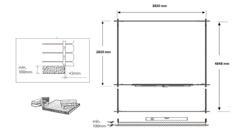 Abri de jardin en bois - 4x3 m + terrasse avec balustrade et avant-toit en bois - 20 m2 - Traité