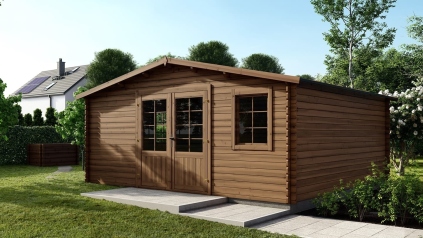 Abri de jardin en bois - 25m2 - 5x5m - Traité - Ep. 28mm - Couleur: marron