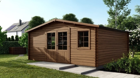 Abri de jardin en bois - 25m2 - 5x5m - Traité - Ep. 28mm - Couleur: marron