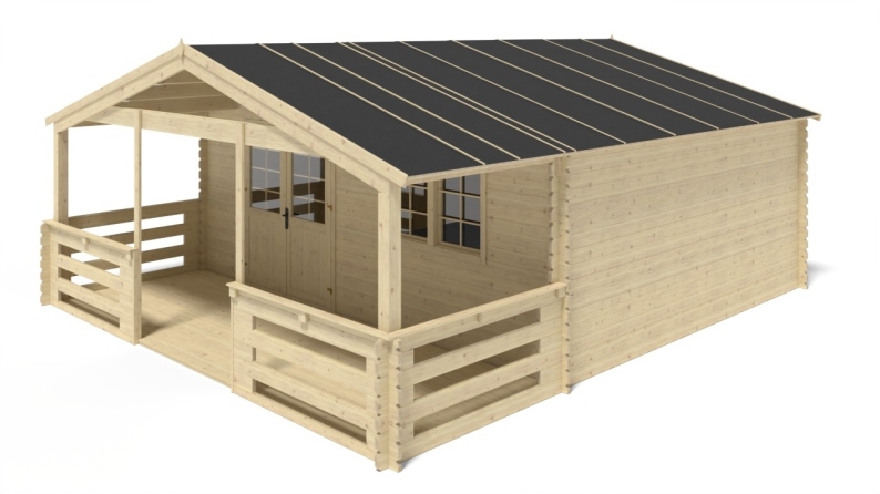 Terrasse en bois avec balustrade pour abri en bois - 12m2 - 6m x 2m - couleur: naturel