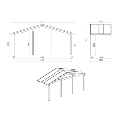 Avant-toit en bois 6x2m pour le chalet de jardin 6m, couleur naturel 2