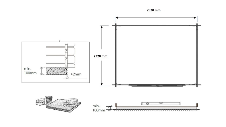 Abri de jardin en bois - 7.5m2 - 3x2.5m - Ep. 28mm - Couleur: naturel