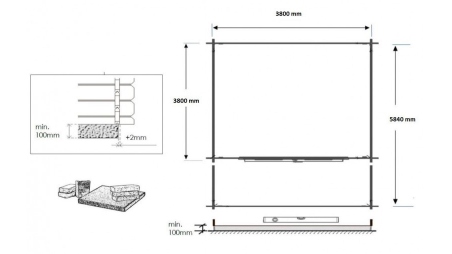 Abri de jardin en bois - 4x4 m + terrasse avec balustrade et avant-toit en bois - 24 m2