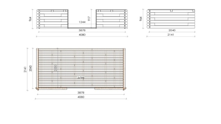 Abri de jardin en bois - 4x4 m + terrasse avec balustrade et avant-toit en bois - 24 m2