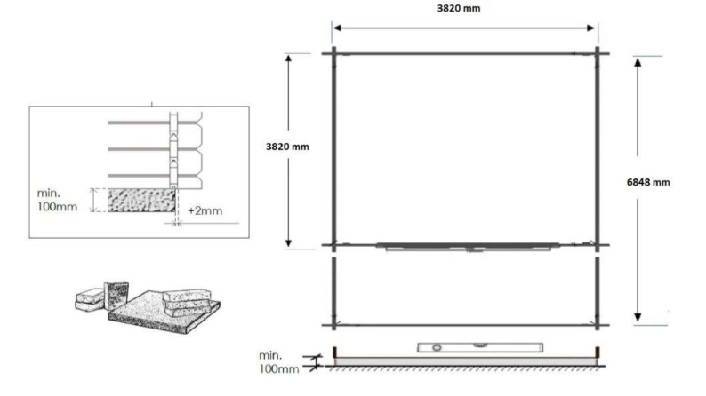 Abri de jardin en bois - 4x4 m + terrasse avec balustrade et avant-toit en bois - 28 m2
