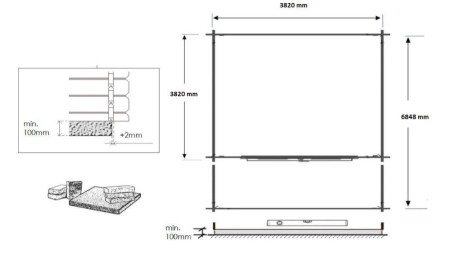 Abri de jardin en bois - 4x4 m + terrasse avec balustrade et avant-toit en bois - 28 m2