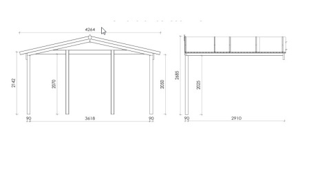 Abri de jardin en bois - 4x4 m + terrasse avec balustrade et avant-toit en bois - 28 m2
