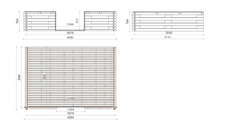 Abri de jardin en bois - 4x4 m + terrasse avec balustrade et avant-toit en bois - 28 m2