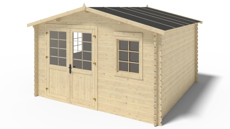 Abri de jardin en bois - 4x4 m + terrasse avec balustrade et avant-toit en bois - 28 m2