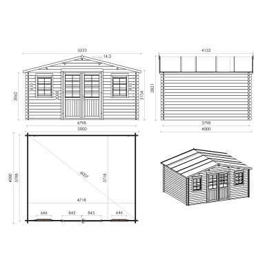 Abri de jardin en bois - 5x4 m + terrasse avec balustrade et avant-toit en bois - 30 m2 2