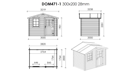 Abri de jardin en bois - 3x2 m + terrasse avec balustrade et avant-toit en bois - 15 m2