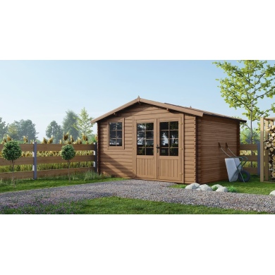 Abri de jardin en bois - 11.7m2 - 3.9x3m - Traité - Ep. 34mm - Couleur: 