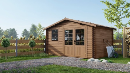 Abri de jardin en bois - 11.7m2 - 3.9x3m - Traité - Ep. 34mm - Couleur: marron