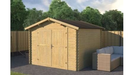 Abri de jardin en bois - 9m2 - 3x3m - Traité - Ep. 28mm - Couleur: vert