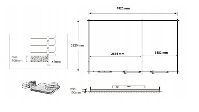 Abri de jardin en bois - 15m2 - 5x3m - Ep. 28mm - Couleur: naturel