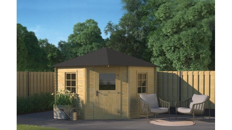 Abri de jardin en bois - 7.3m2 - 3x3m - Traité - Ep. 28mm - Couleur: vert