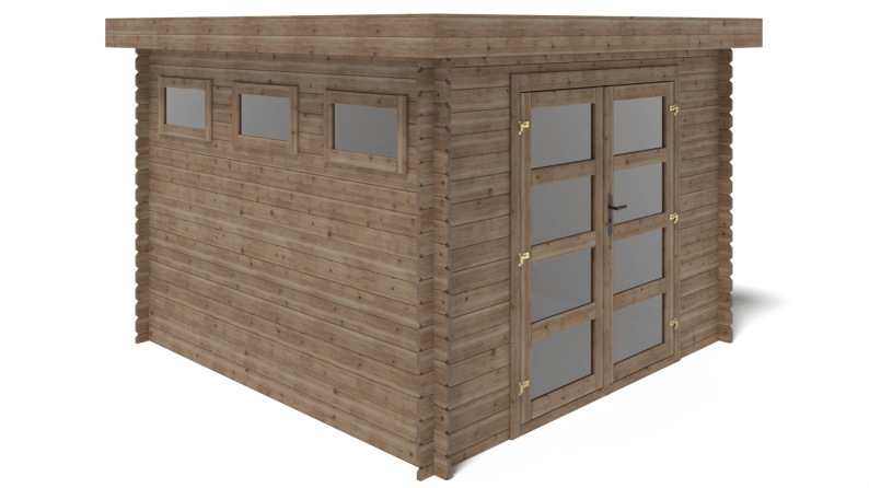 Abri de jardin en bois - 9m2 - 3x3m - Traité - Ep. 28mm - Couleur: marron