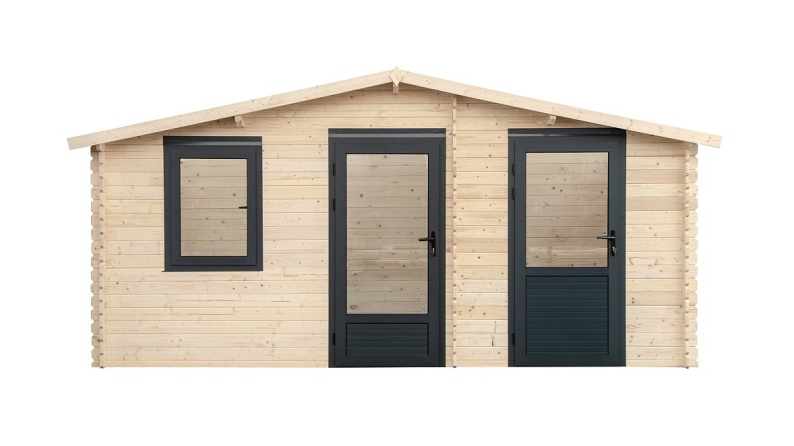 Abri de jardin en bois - 5x3 m + terrasse avec balustrade et avant-toit en bois - 25 m2