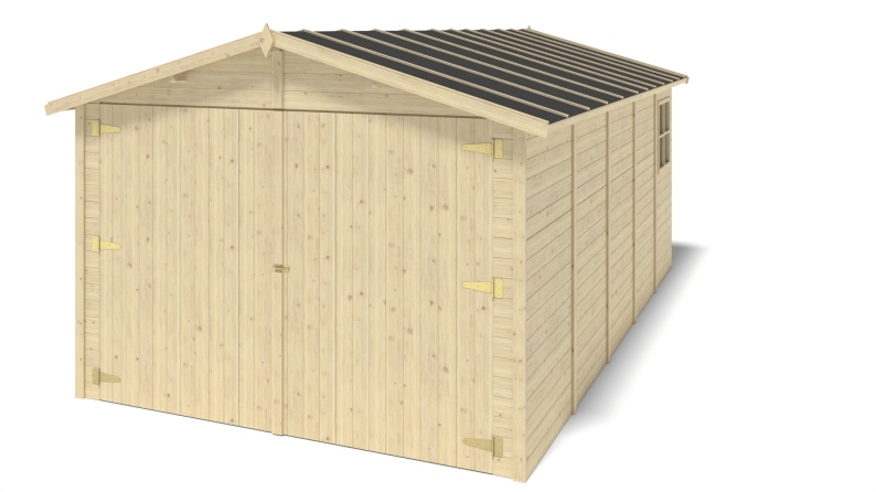 Garage en bois - 14.94m2 - 3.05x4.93m - Ep. 18mm - couleur: naturel