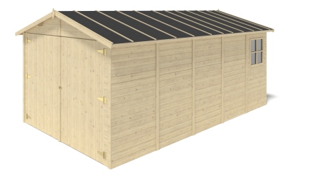 Garage en bois - 14.94m2 - 3.05x4.93m - Ep. 18mm - couleur: naturel