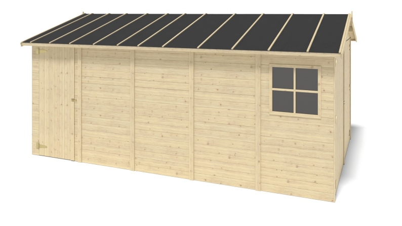 Garage en bois - 14.94m2 - 3.05x4.93m - Ep. 18mm - couleur: naturel