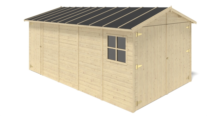 Garage en bois - 14.94m2 - 3.05x4.93m - Ep. 18mm - couleur: naturel