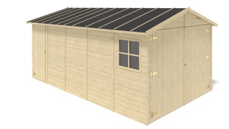 Garage en bois - 14.94m2 - 3.05x4.93m - Ep. 18mm - couleur: naturel