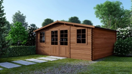 Abri de jardin en bois - 34.8m2 - 5.9x5.9m - Traité - Ep. 45mm - Couleur: marron