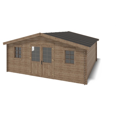 Abri de jardin en bois - 34.8m2 - 5.9x5.9m - Traité - Ep. 45mm - Couleur: marron 2