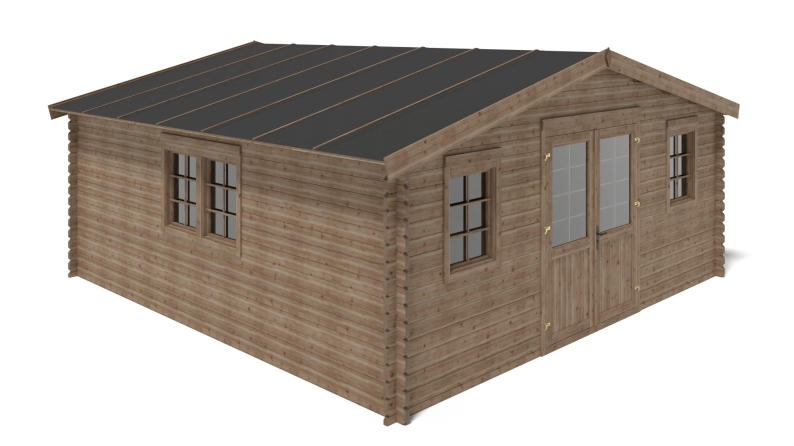 Abri de jardin en bois - 34.8m2 - 5.9x5.9m - Traité - Ep. 45mm - Couleur: marron