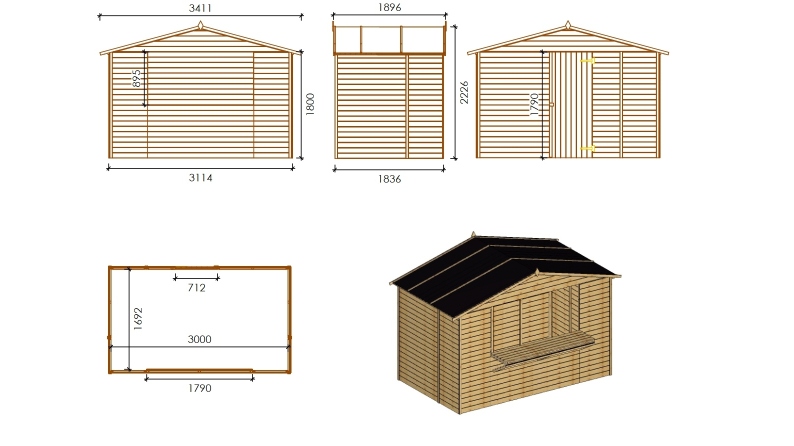 Kiosque/ stand de marché/ de vente 5.72 m2 - 3.11x1.84 m - 19 mm
