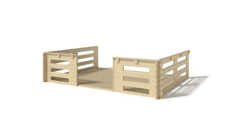 Abri de jardin en bois - 4x4 m + terrasse avec balustrade et avant-toit en bois - 28 m2