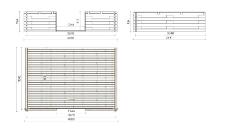 Abri de jardin en bois - 4x4 m + terrasse avec balustrade et avant-toit en bois - 28 m2